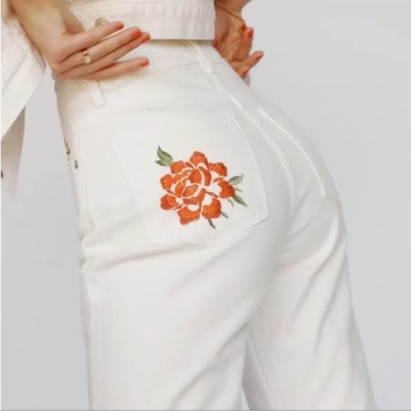 Reformation Cynthia Floral Jeans Embroidered Straight Leg Jeans Size 30 NWT - Picture 4 of 9